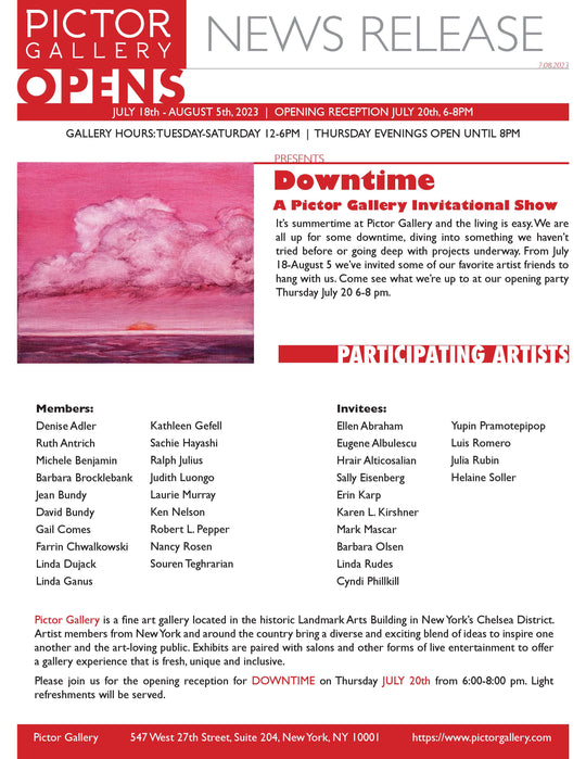 Pictor Gallery presents "Downtime" Summer Invitational opening July 18 - August 5, 2023