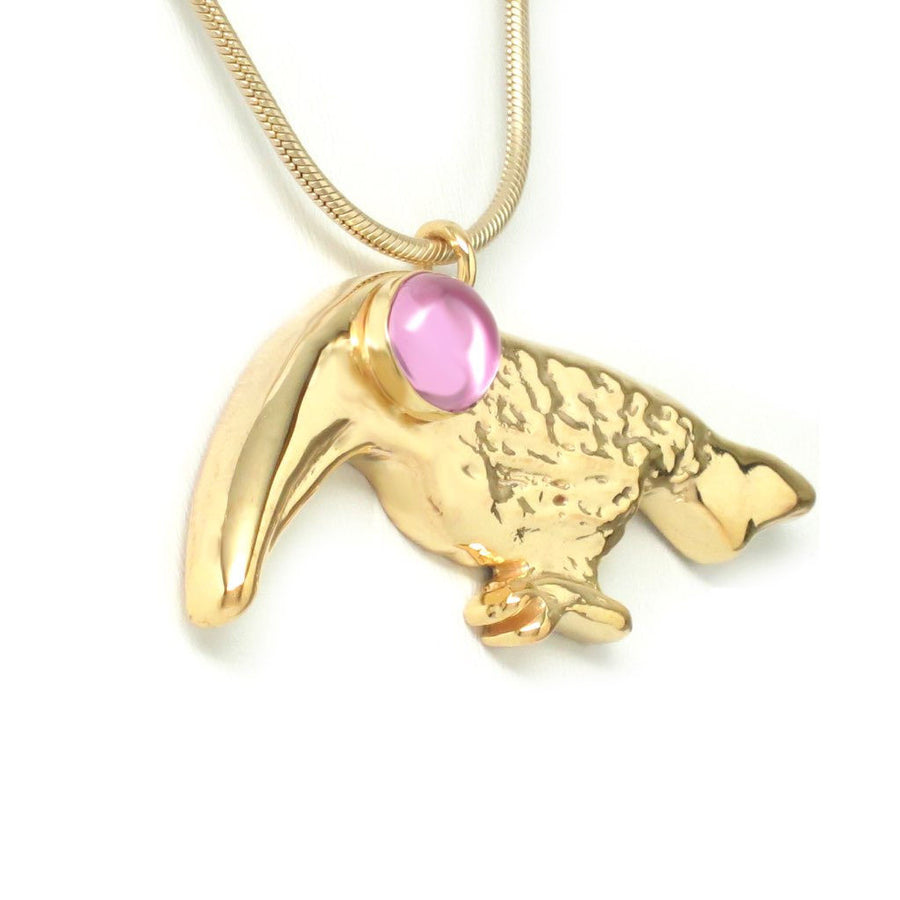 18K Gold Plated Toucan 8mm Pink Sapphire Necklace - Michele Benjamin - Jewelry Design Fashion Jewelry Necklaces - Stone settings