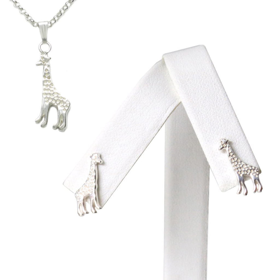Sterling Silver Tiny Giraffe Post Earrings and Necklace, Matched Set - Michele Benjamin - Jewelry Design Fine Jewelry - Sterling Silver Earrings
