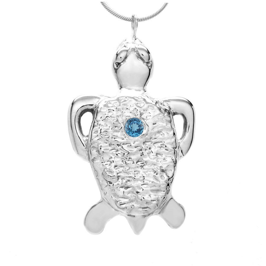 Sterling Silver Swiss Blue Topaz Tortoise Pendant Necklace - Michele Benjamin - Jewelry Design Fine Jewelry Necklaces - Sterling Silver