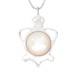 Sterling Silver Tortoise Mother of Pearl 18mm Cabochon Pendant Necklace - Michele Benjamin - Jewelry Design Fine Jewelry Necklaces - Sterling Silver