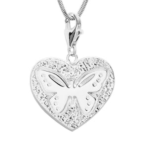 Sterling Silver Butterfly Heart Charm Necklace 18 in. L - Michele Benjamin - Jewelry Design Fine Jewelry Charms - Sterling Silver