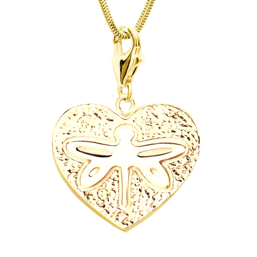 18K Gold Plated Sterling Silver Dragonfly Heart Charm Necklace 18 in. L - Michele Benjamin - Jewelry Design Fine Jewelry Necklaces - Vermeil