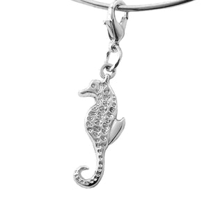 Seahorse Charm Necklace Rhodium Plated White Brass 18