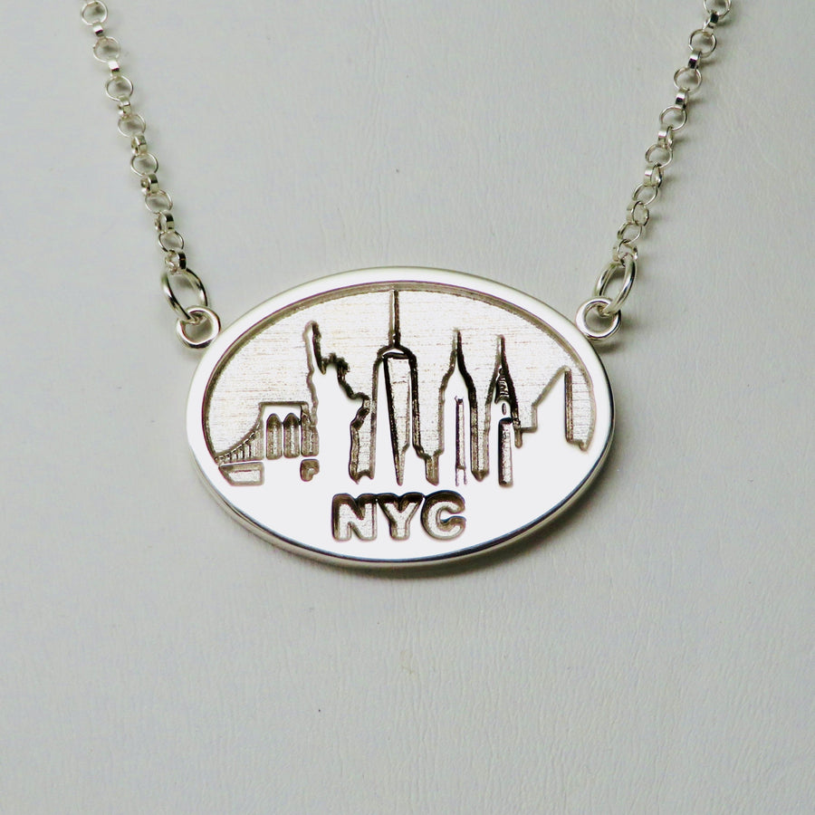 "NYC SKYLINE" Souvenir Festoon Necklace Rhodium Plated Brass - Michele Benjamin - Jewelry Design Fashion Jewelry - White Brass