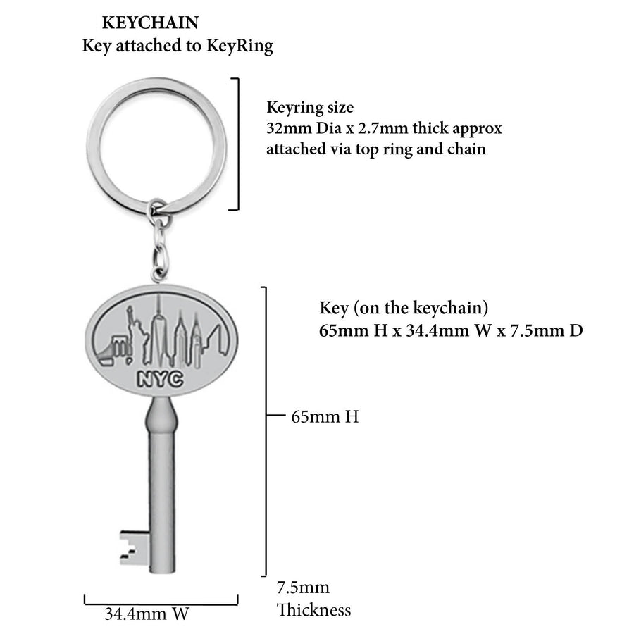 Key to the City New York Souvenir Keychain Rhodium Plated Brass, 5 inch H. - Michele Benjamin - Jewelry Design Fashion Accessories - White Brass