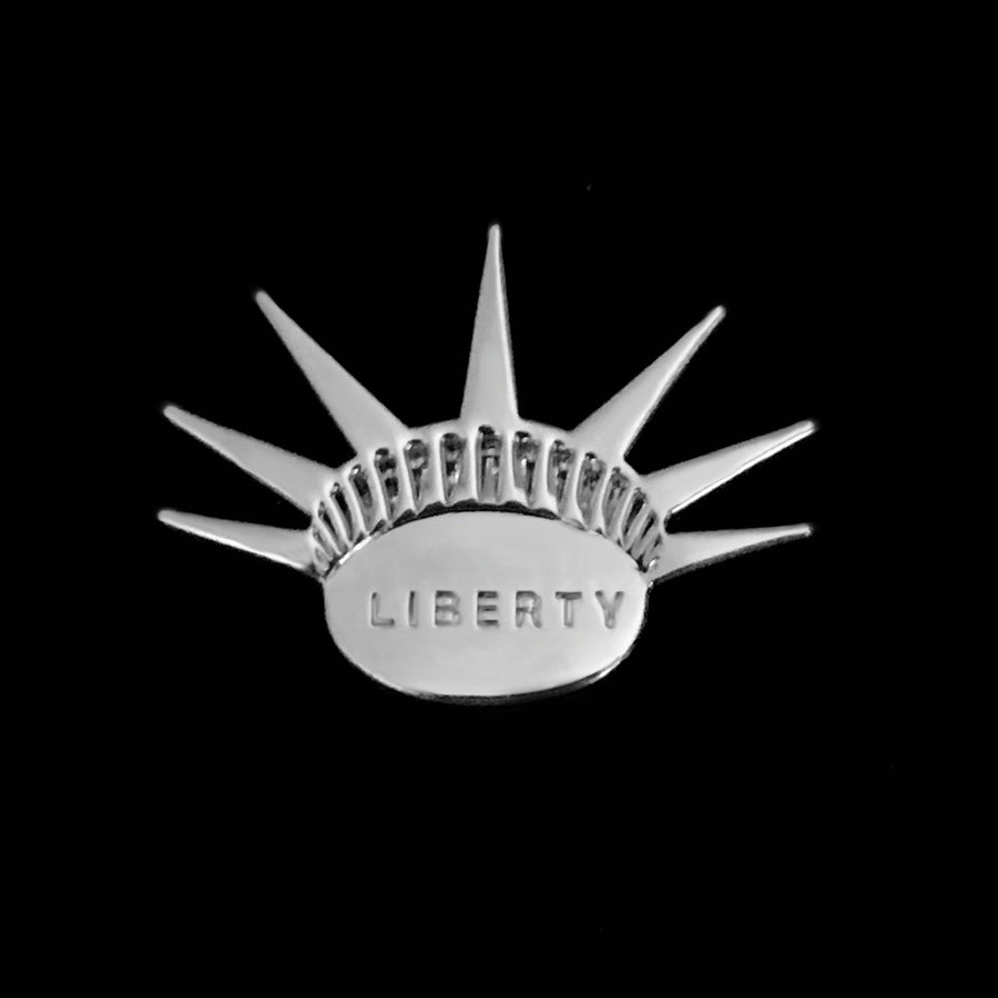 LIBERTY Rhodium Plated Brass Liberty Crown Lapel Pin Brooch Gender Neutral - Michele Benjamin - Jewelry Design Fashion Jewelry - White Brass