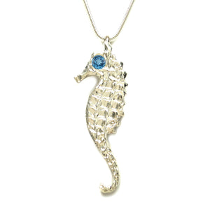 Sterling Silver Blue Topaz Large Seahorse Pendant Necklace 18 inch - Michele Benjamin - Jewelry Design Fine Jewelry Necklaces - Sterling Silver