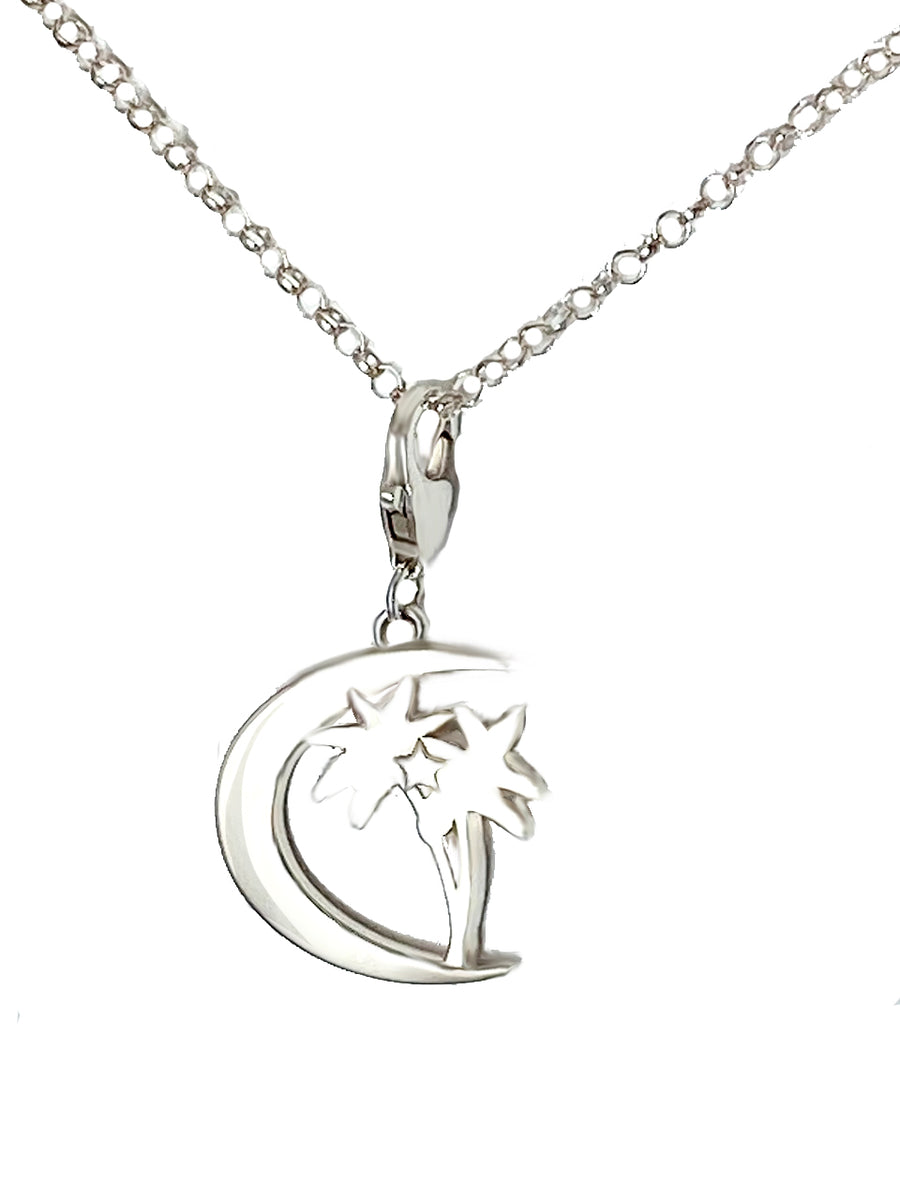 Sterling Silver "Crescent Star with Palm Tree" Charm Necklace Dubai Collection - Michele Benjamin - Jewelry Design Fine Jewelry Charms - Sterling Silver