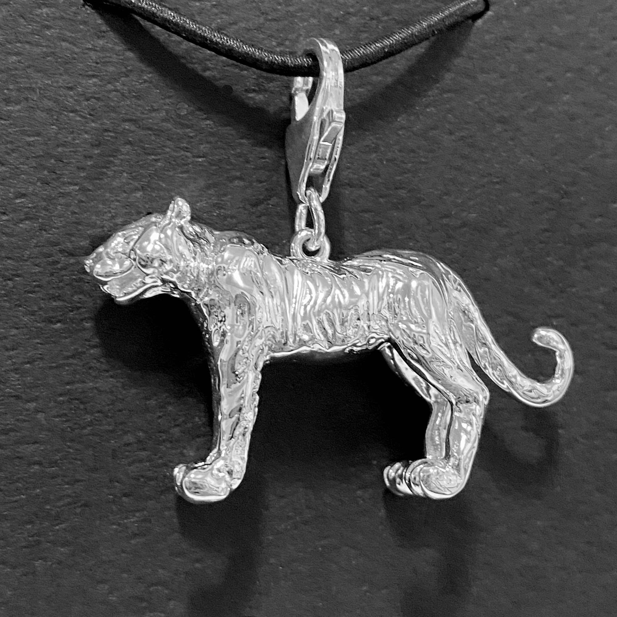 Sterling Silver Splendid Tiger 3D Charm Necklace, 18 inch