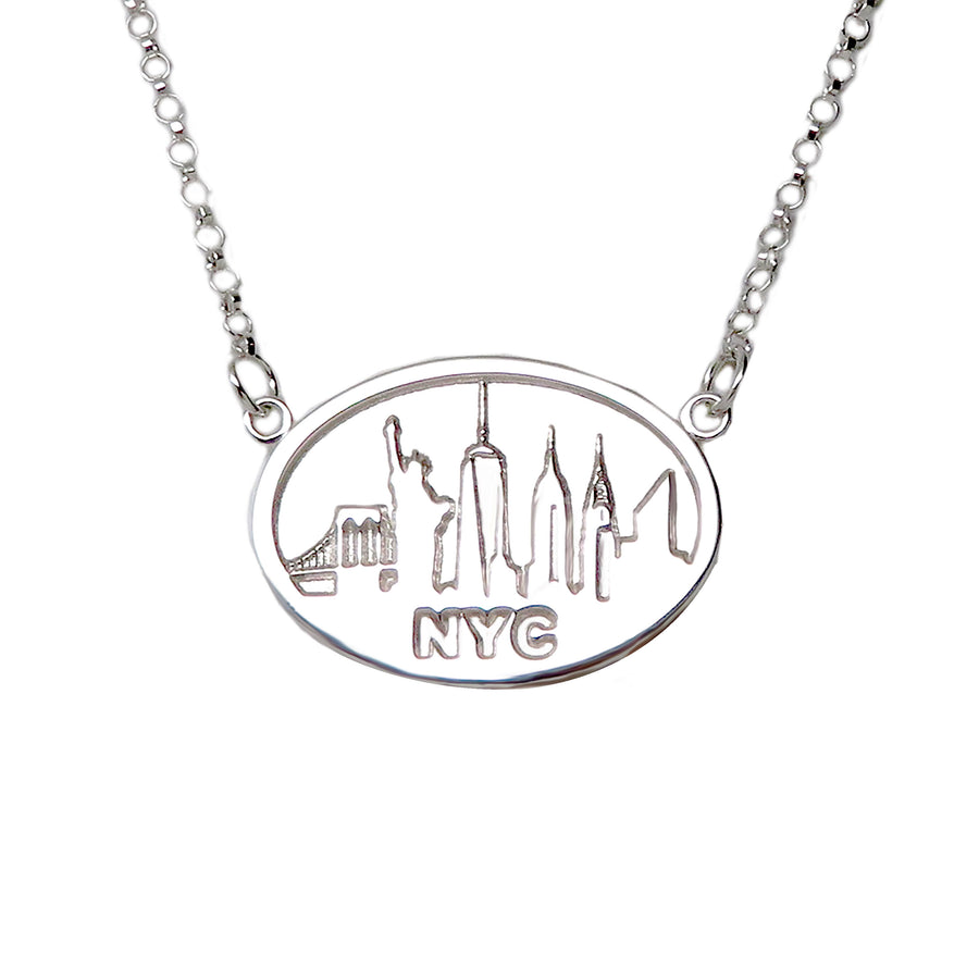"NYC SKYLINE" Souvenir Festoon Necklace Rhodium Plated Brass - Michele Benjamin - Jewelry Design Fashion Jewelry - White Brass