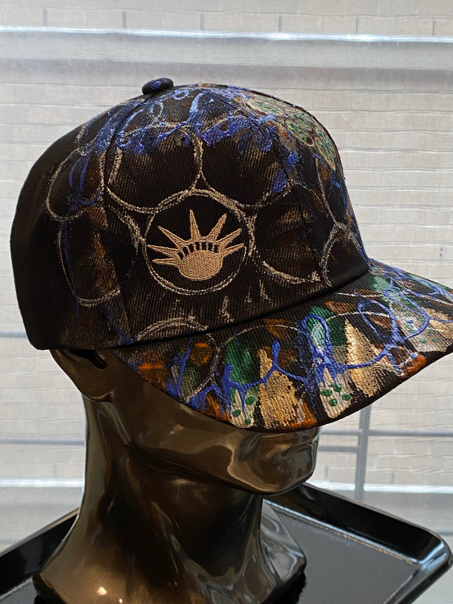 Silver Liberty Embroidered, Original Hand Painted, Black Baseball Cap - One Size Fits All - Michele Benjamin - Jewelry Design Headwear, Hat, Baseball Cap
