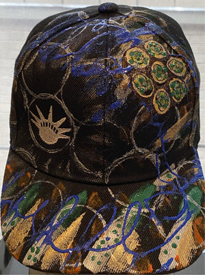 Silver Liberty Embroidered, Original Hand Painted, Black Baseball Cap - One Size Fits All - Michele Benjamin - Jewelry Design Headwear, Hat, Baseball Cap