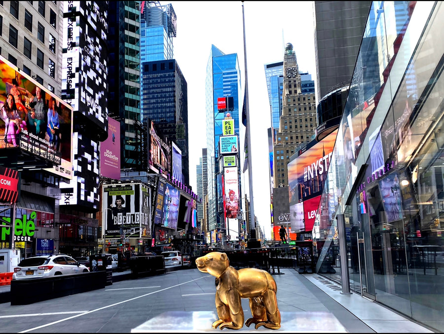 Sun Bear in Times Square-Social Distancing" Digital Photography archival print 22 x 30 in. Framed Wall Art - Michele Benjamin - Jewelry Design Digital Photography Fine Art archival print