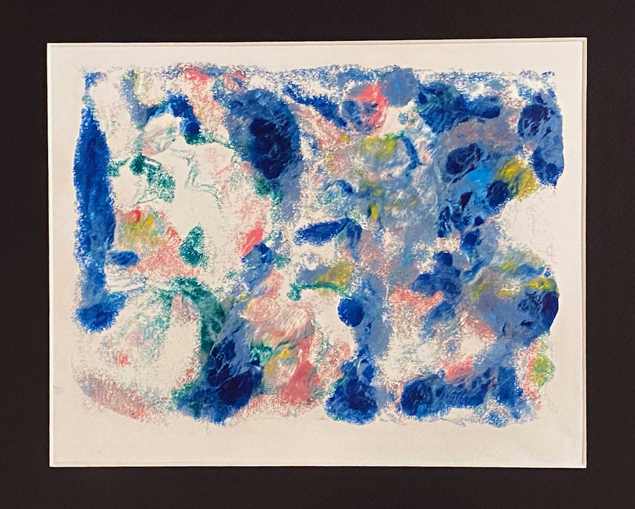 Michele Benjamin "Sapphire Symphony" Abstract Monoprint 9 x 12 in. Matted Wall Art 11 x 14 in.