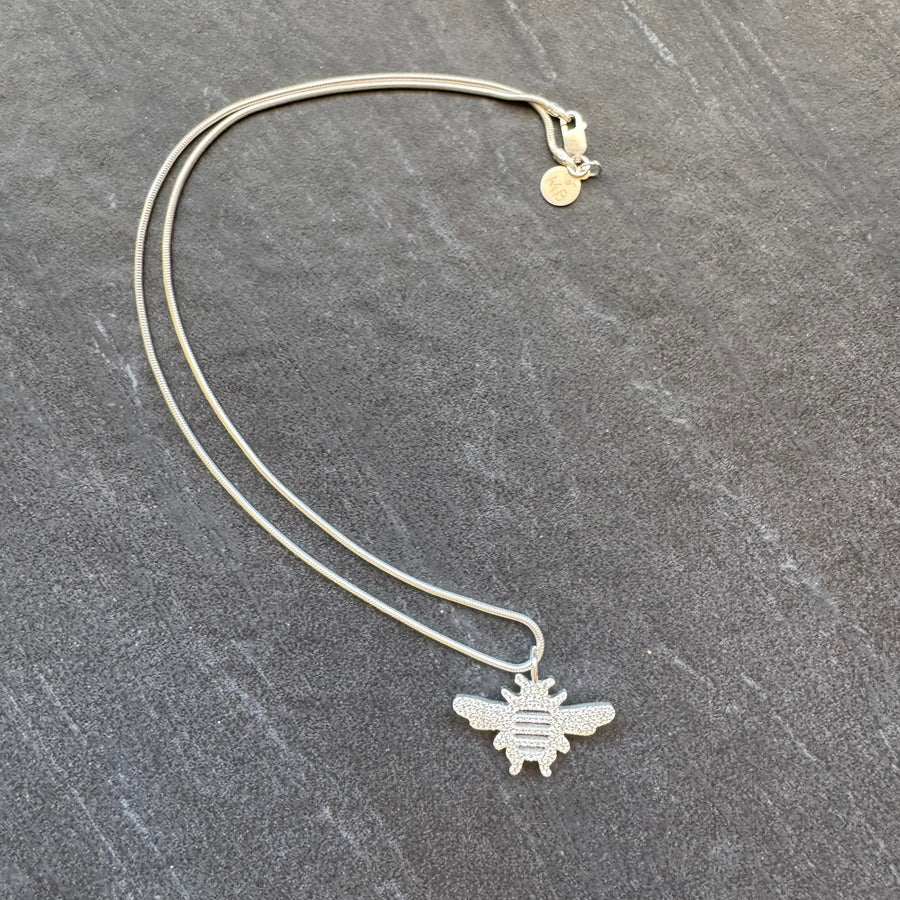 Michele Benjamin Bee Necklace CZ Pavé, Sterling silver 18 in snake chain  