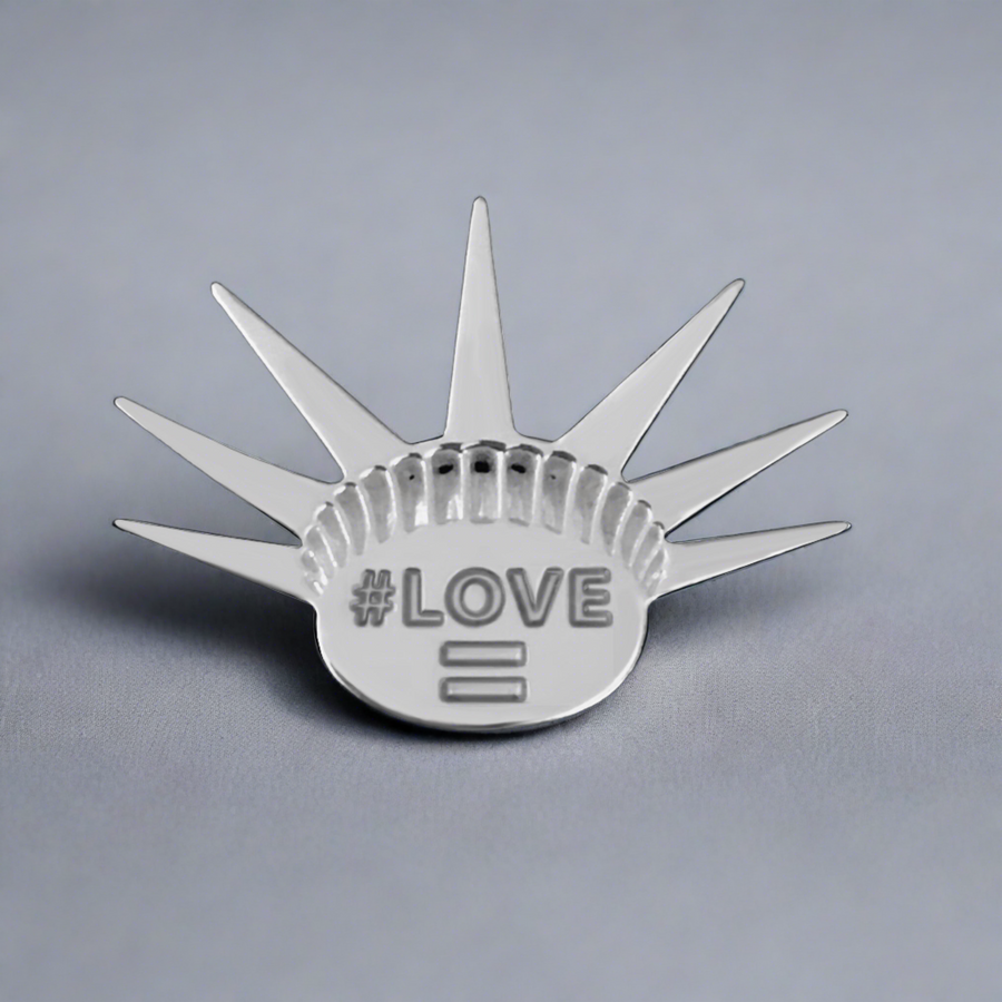 Michele Benjamin Love Equals Liberty Crown Sterling Silver Activist Gender Neutral Jewelry Lapel Pin Brooch  Media 2 of 8