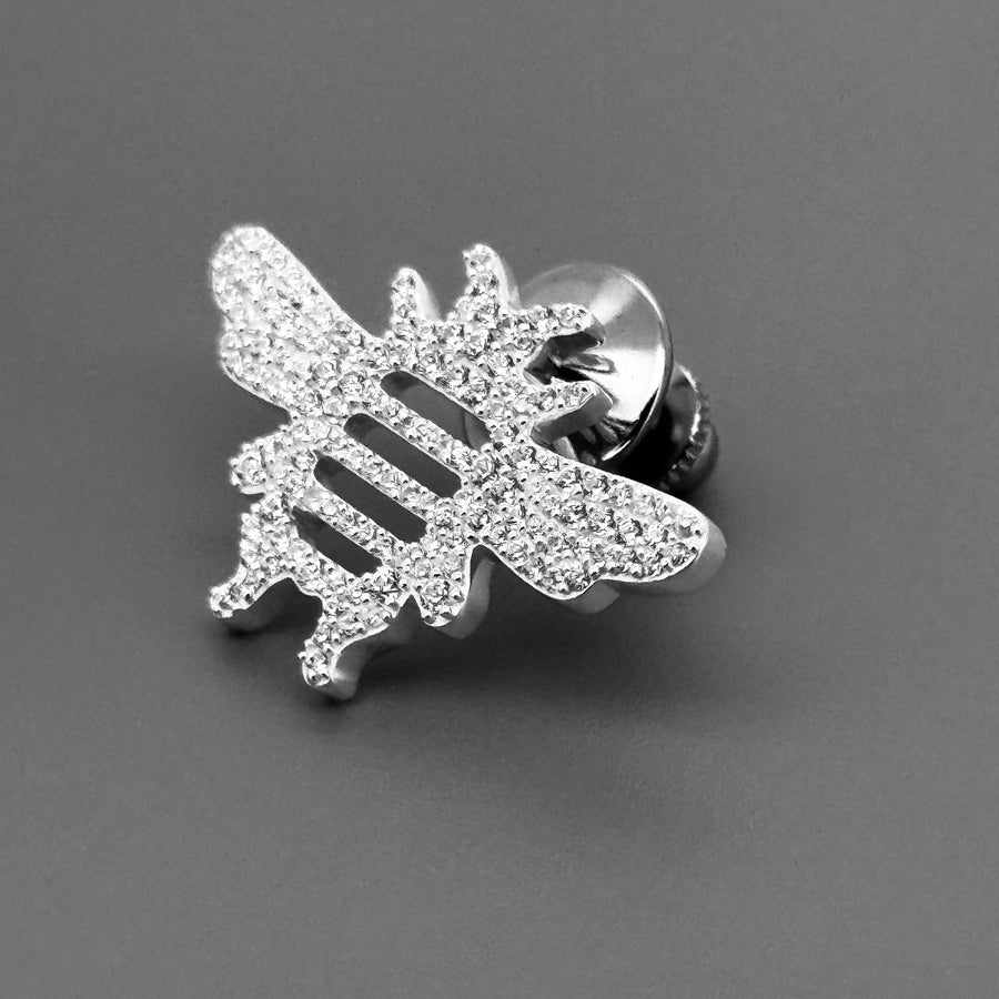 Sterling Silver CZ Pavé Bee Pin Tie Lapel Brooch- Men's Women's Unisex