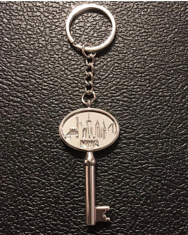 Key to the City New York Souvenir Keychain Rhodium Plated Brass, 5 inch H. - Michele Benjamin - Jewelry Design