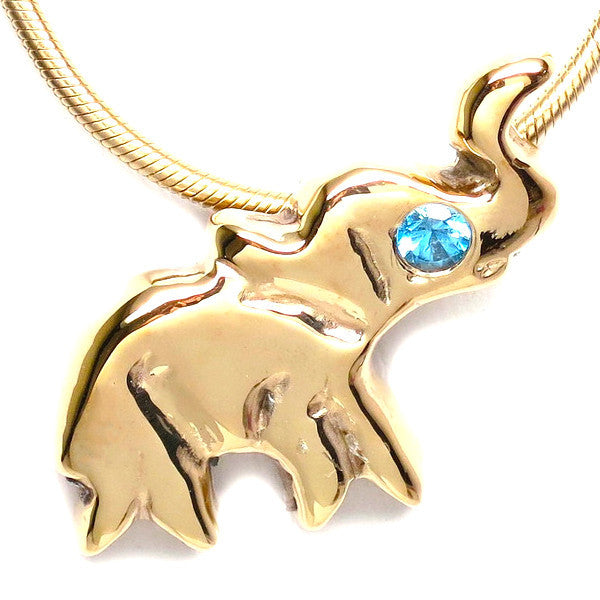18K Gold Plated Blue Topaz Elephant Necklace - Michele Benjamin - Jewelry Design Fashion Jewelry Necklaces - Stone settings
