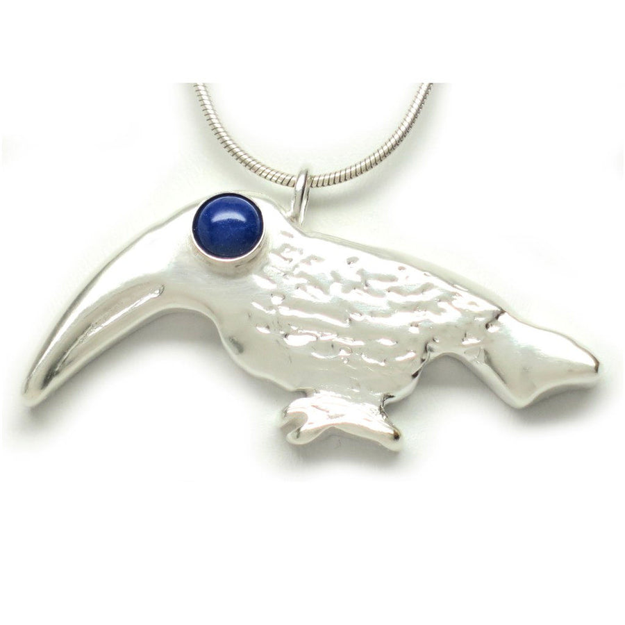 Sterling Silver Toucan Lapis Lazuli Cabochon Pendant Necklace 18L - Michele Benjamin - Jewelry Design Fine Jewelry Necklaces - Sterling Silver