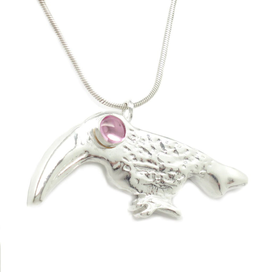Sterling Silver Toucan Pink Sapphire Cabochon Pendant Necklace - Michele Benjamin - Jewelry Design Fine Jewelry Necklaces - Sterling Silver
