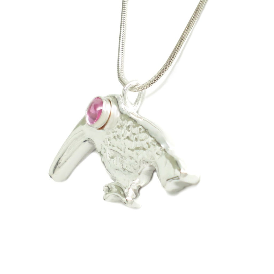 Sterling Silver Toucan Pink Sapphire Cabochon Pendant Necklace - Michele Benjamin - Jewelry Design Fine Jewelry Necklaces - Sterling Silver