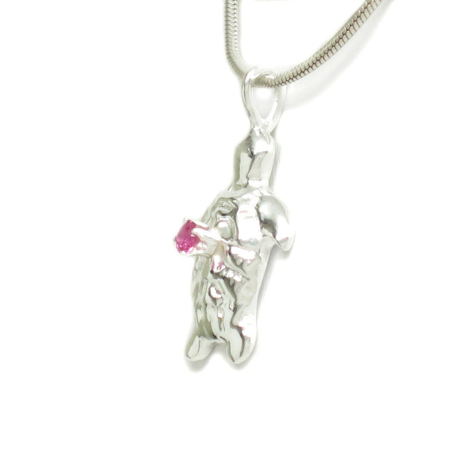 Sterling Silver Dainty Ruby Turtle Tortoise Pendant Necklace - Michele Benjamin - Jewelry Design Fine Jewelry Necklaces - Sterling Silver
