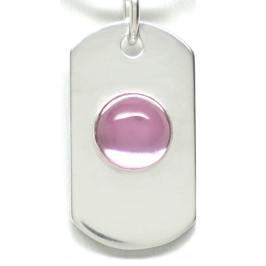 8mm Pink Sapphire Cabochon Sterling Silver Dog Tag Pendant Necklace [Lab Grown] - Michele Benjamin - Jewelry Design Sterling Silver - Matched