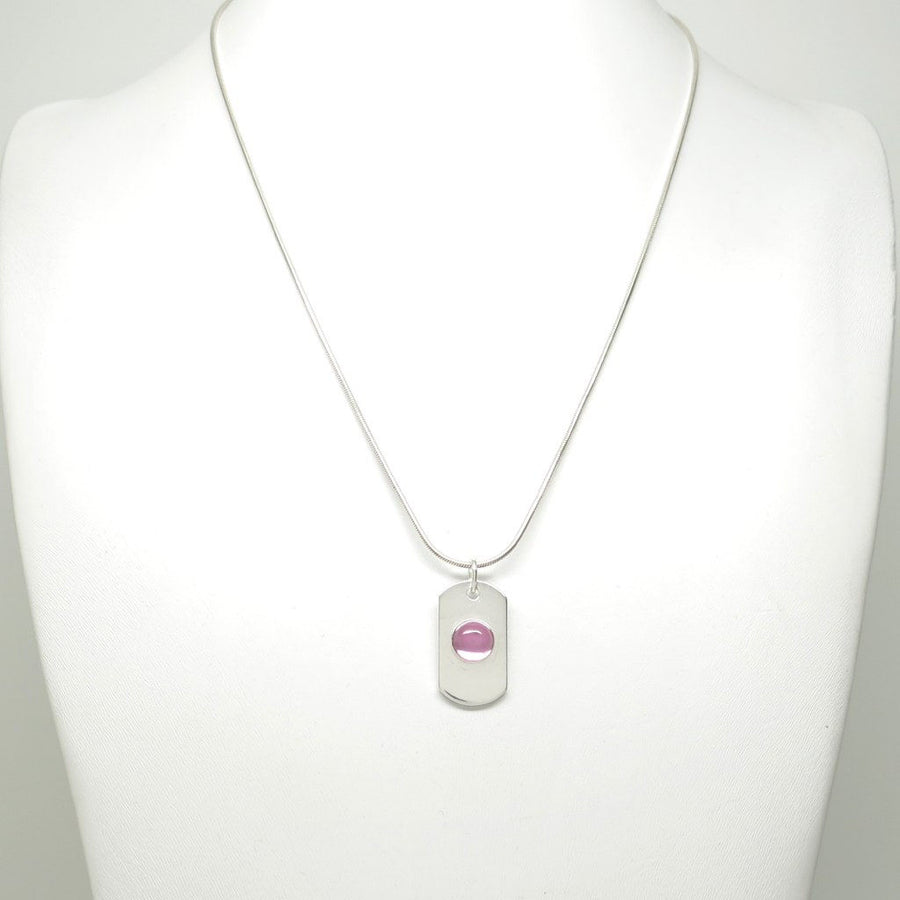 8mm Pink Sapphire Cabochon Sterling Silver Dog Tag Pendant Necklace [Lab Grown] - Michele Benjamin - Jewelry Design Sterling Silver - Matched