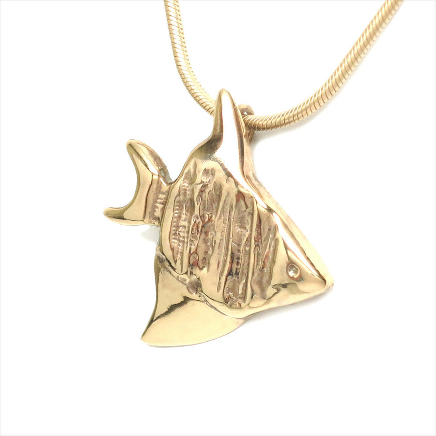 18K Gold Plated Bronze Angel Fish Pendant Necklace 18 Inch L - Michele Benjamin - Jewelry Design Fashion Jewelry Necklaces - No Gemstones