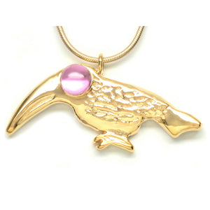 18K Gold Plated Toucan 8mm Pink Sapphire Necklace - Michele Benjamin - Jewelry Design Fashion Jewelry Necklaces - Stone settings