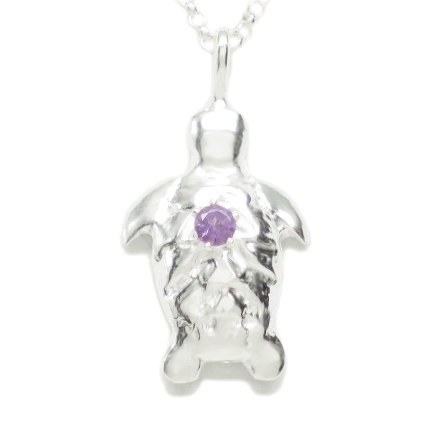 Sterling Silver Amethyst Dainty Turtle Necklace, 7/8 inch High, 18 in. - Michele Benjamin - Jewelry Design Fine Jewelry Necklaces - Sterling Silver