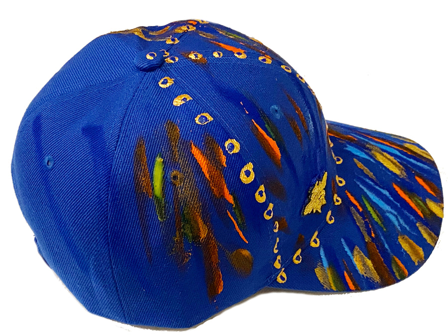 Gold Bee Embroidered, Original Hand Painted, Royal Blue Baseball Cap - One Size Fits All - Michele Benjamin - Jewelry Design Headwear, Hat, Baseball Cap
