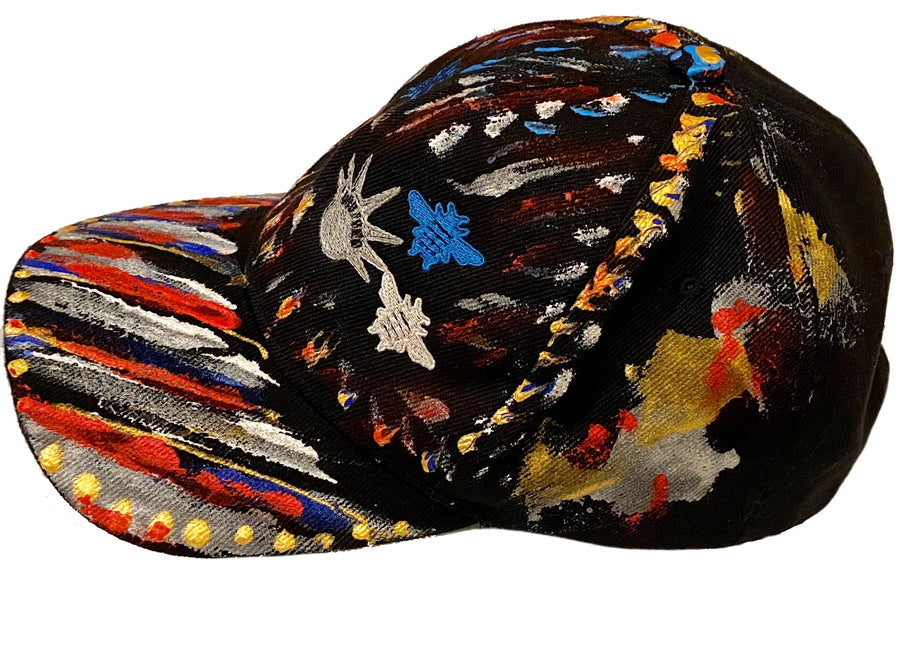 Combination Multi Bee, Liberty Crown Embroidered, Original Hand Painted, Black Baseball Cap - One Size Fits All - Michele Benjamin - Jewelry Design Headwear, Hat, Baseball Cap