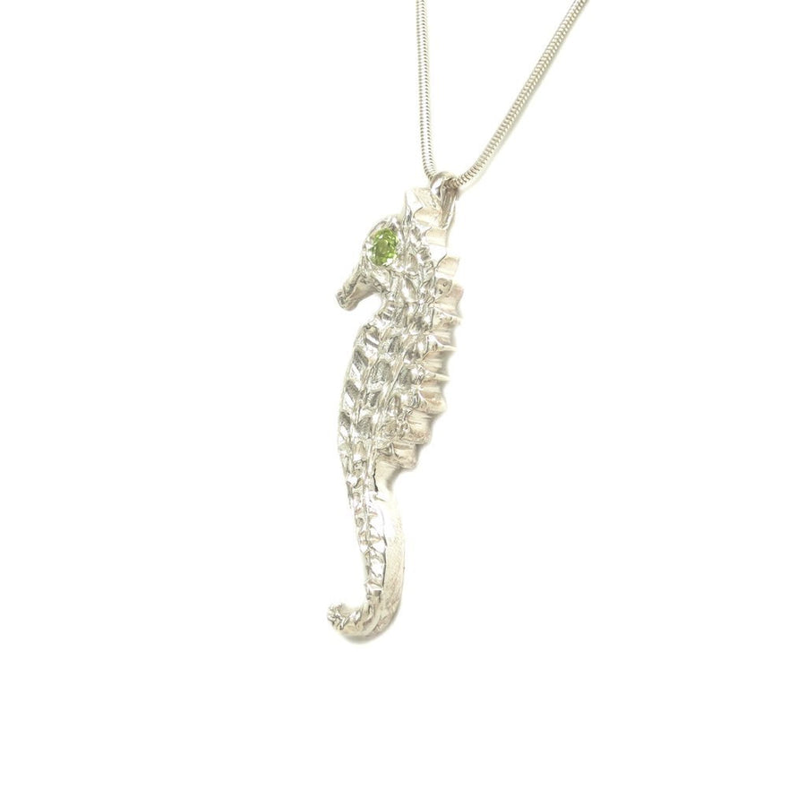 Sterling Silver Peridot Large Seahorse Pendant Necklace - Michele Benjamin - Jewelry Design Fine Jewelry Necklaces - Sterling Silver