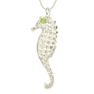 Sterling Silver Peridot Large Seahorse Pendant Necklace - Michele Benjamin - Jewelry Design Fine Jewelry Necklaces - Sterling Silver