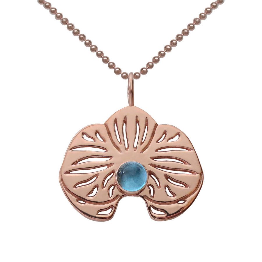 18K Rose Gold Plated Sterling Silver Blue Topaz Orchid Necklace - Michele Benjamin - Jewelry Design Fine Jewelry Necklaces - Vermeil