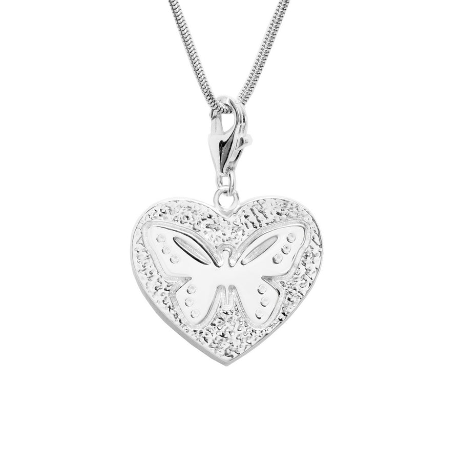 Sterling Silver Butterfly Heart Charm Necklace 18 in. L - Michele Benjamin - Jewelry Design Fine Jewelry Charms - Sterling Silver