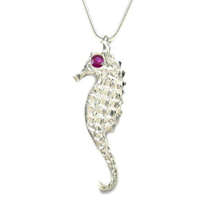 Sterling Silver Ruby Large Seahorse Pendant Necklace 18 L - Michele Benjamin - Jewelry Design Fine Jewelry Necklaces - Sterling Silver