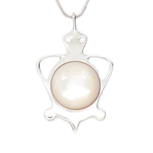 Sterling Silver Tortoise Mother of Pearl 18mm Cabochon Pendant Necklace - Michele Benjamin - Jewelry Design Fine Jewelry Necklaces - Sterling Silver