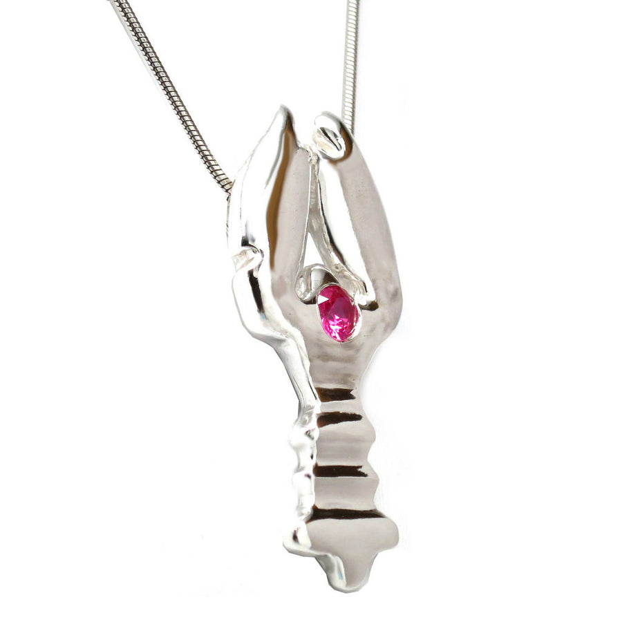 Sterling Silver Ruby Lobster Pendant Necklace Handcrafted 18L - Michele Benjamin - Jewelry Design Fine Jewelry Necklaces - Sterling Silver