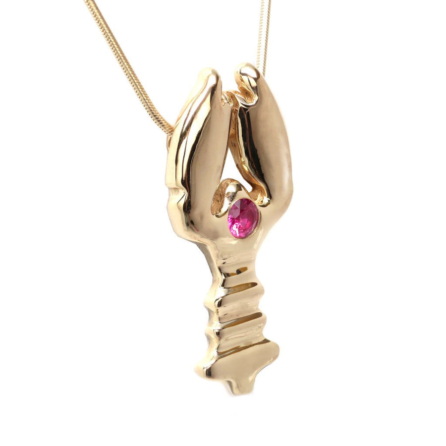 18K Gold Plated Ruby Lobster Necklace - Michele Benjamin - Jewelry Design Fashion Jewelry Necklaces - Stone settings