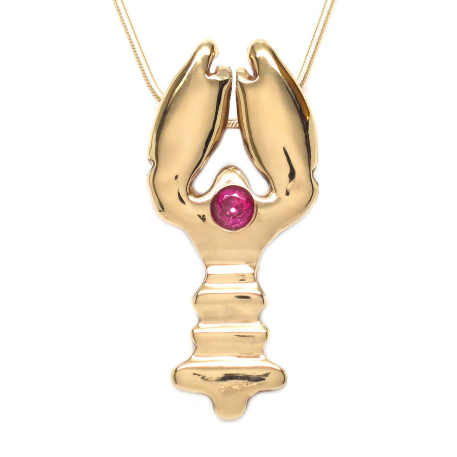 18K Gold Plated Ruby Lobster Necklace - Michele Benjamin - Jewelry Design Fashion Jewelry Necklaces - Stone settings