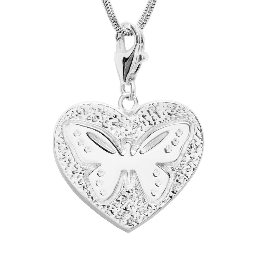 Sterling Silver Butterfly Heart Charm Necklace 18 in. L - Michele Benjamin - Jewelry Design Fine Jewelry Charms - Sterling Silver