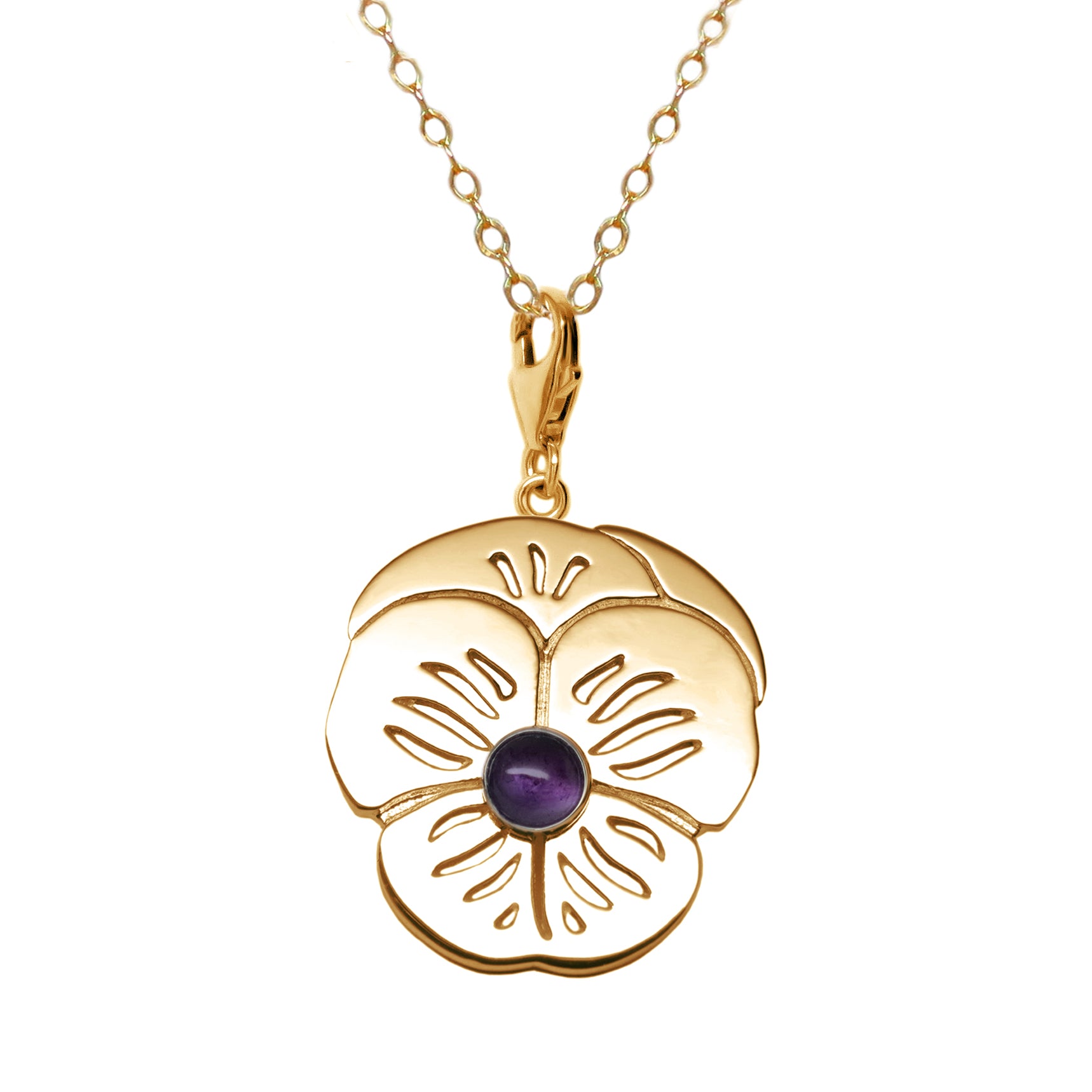 18K Gold Plated Sterling Silver Amethyst Purple Pansy Suffragette