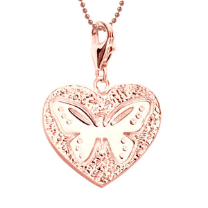 18K Rose Gold Plated Sterling Butterfly Heart Charm Necklace 18 in. L - Michele Benjamin - Jewelry Design Fine Jewelry Necklaces - Vermeil