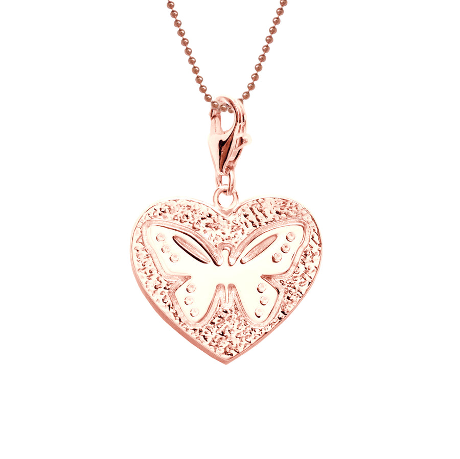 18K Rose Gold Plated Sterling Butterfly Heart Charm Necklace 18 in. L - Michele Benjamin - Jewelry Design Fine Jewelry Necklaces - Vermeil
