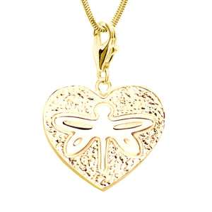 18K Gold Plated Sterling Silver Dragonfly Heart Charm Necklace 18 in. L - Michele Benjamin - Jewelry Design Fine Jewelry Necklaces - Vermeil