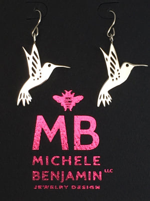 Sterling Silver Hummingbird Dangle Earrings 1.5 inch L - Michele Benjamin - Jewelry Design Fine Jewelry - Sterling Silver Earrings